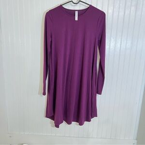 Zenana Purple Swing Tunic Dress Long Sleeve | Soft Stretchy Casual | Size S